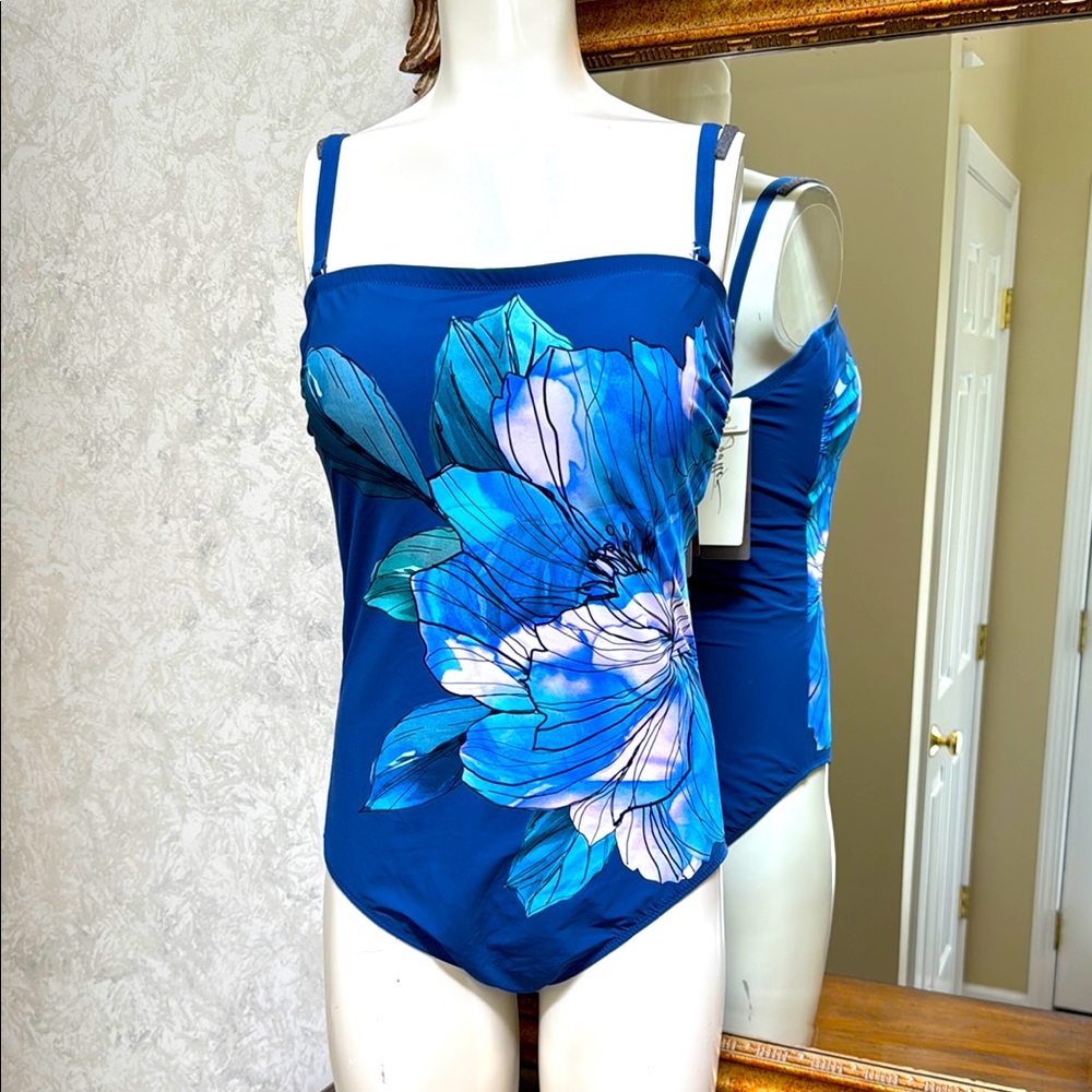Gottex Royal Blue Floral Print One-Piece Swimsuit